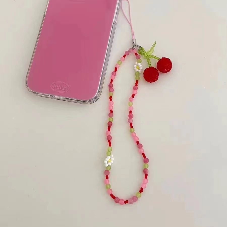 Móc điện thoại chuỗi ngọc anh đào handmade, ngọt ngào, dễ thương, năng động cho phụ nữ