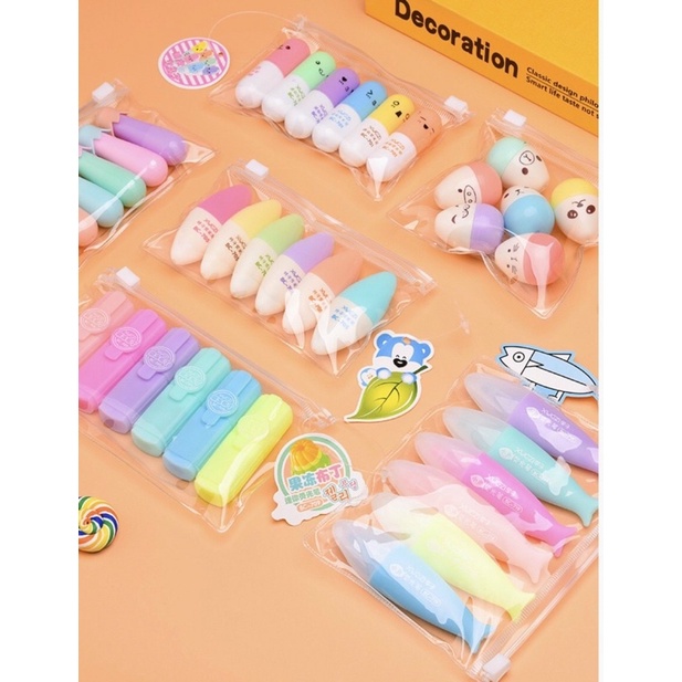 Set hộp túi 6 bút dạ quang highlight cute