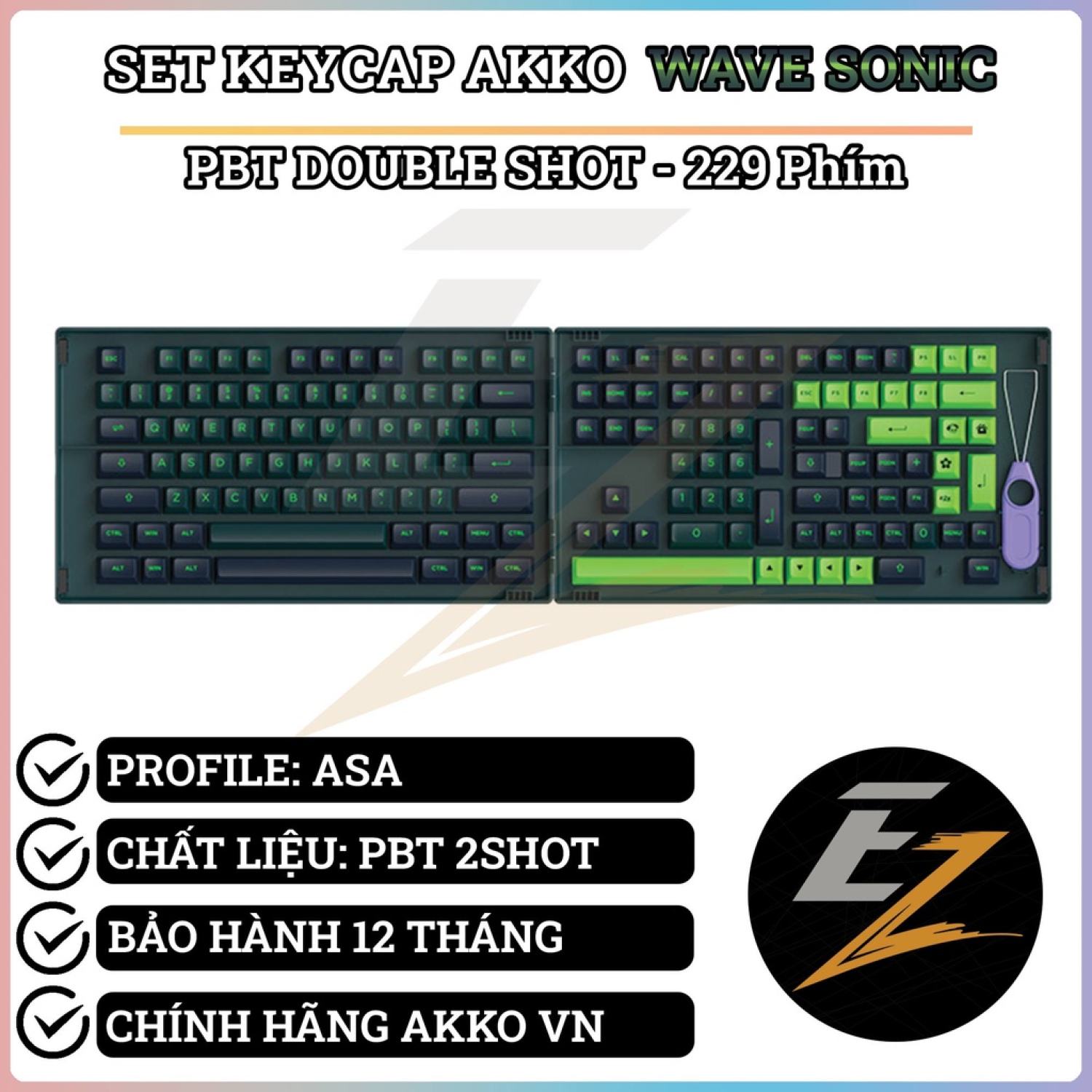 Keycap cho bàn phím cơ akko set – wave sonic | ezpc