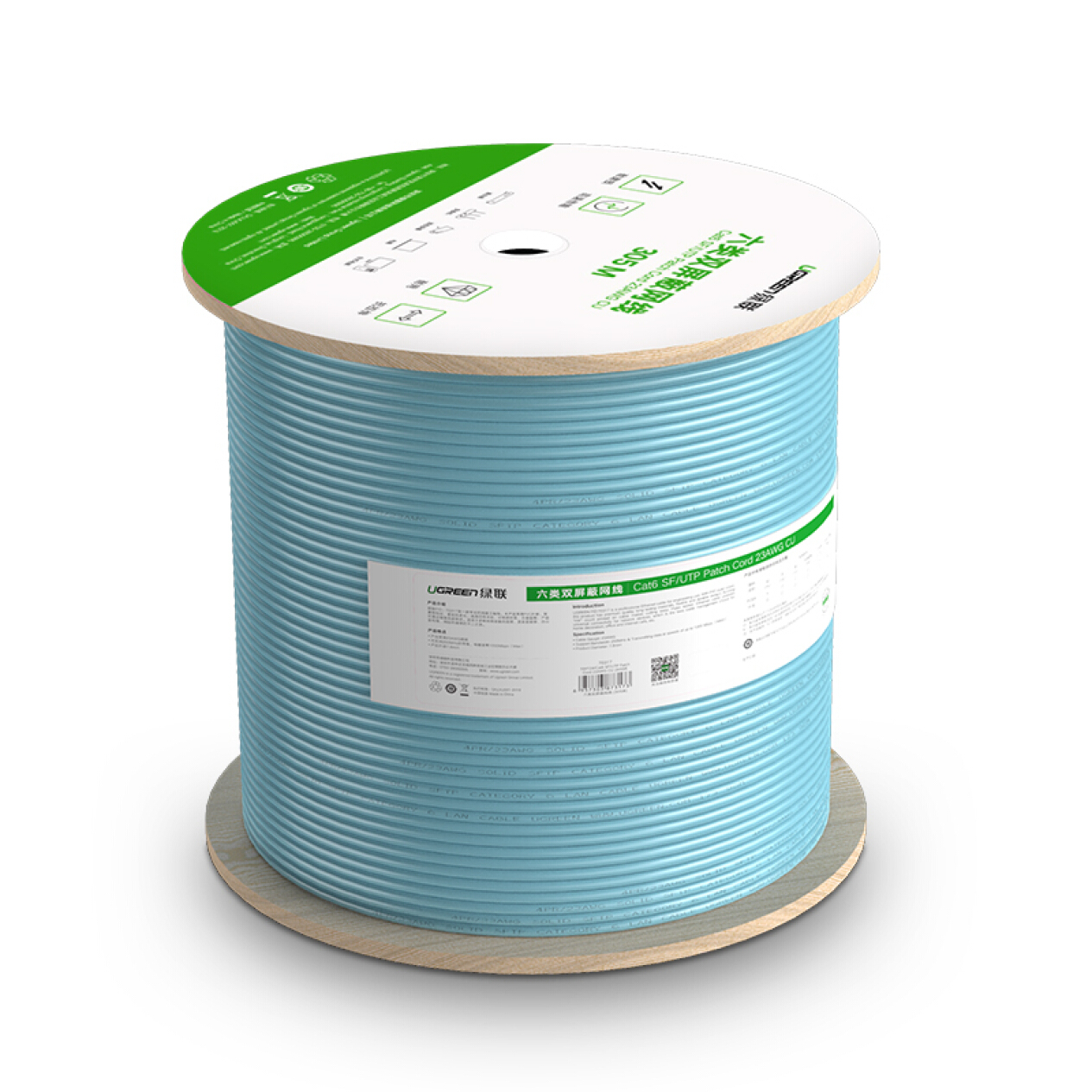Cáp mạng S/FTP CAT6 cao cấp dài 305m màu xanh da trời UGREEN NW124 70317 Cáp mạng S/FTP CAT6 cao cấp dài 305m màu xanh da trời UGREEN NW124 70317