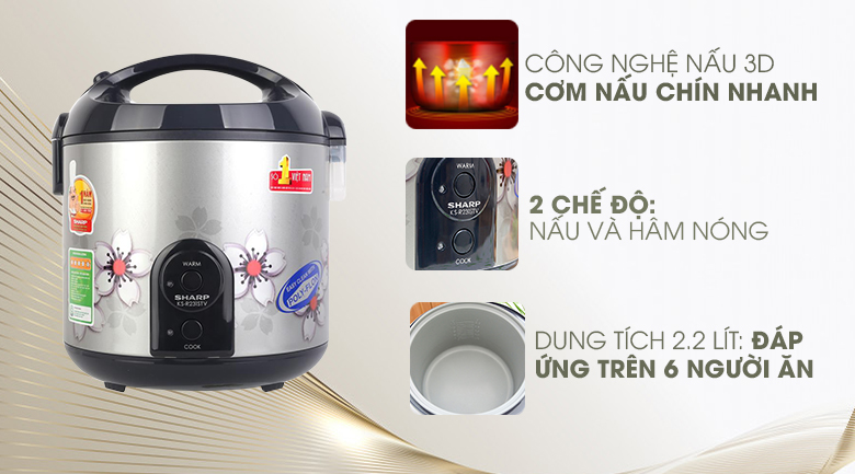 Nồi cơm điện sharp 2.2 lít ks-r231stv