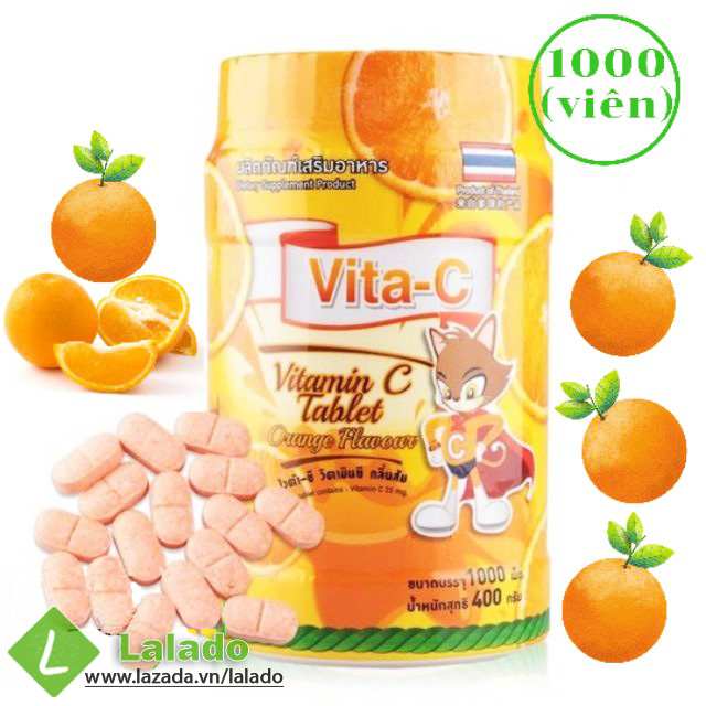 Kẹo Vitamin C Thái Lan vị cam Hộp 1000 viên - Kẹo ngậm Vita C tăng cường đề kháng cho bé