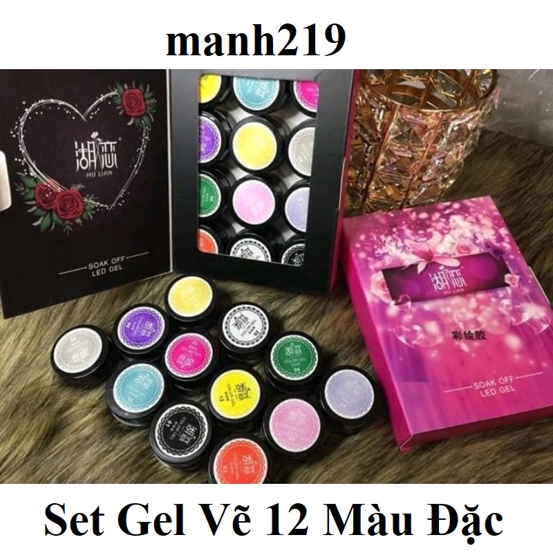 Set gel vẽ đặc 12 màu Hulian màu đặc siêu đẹp Nail manh219