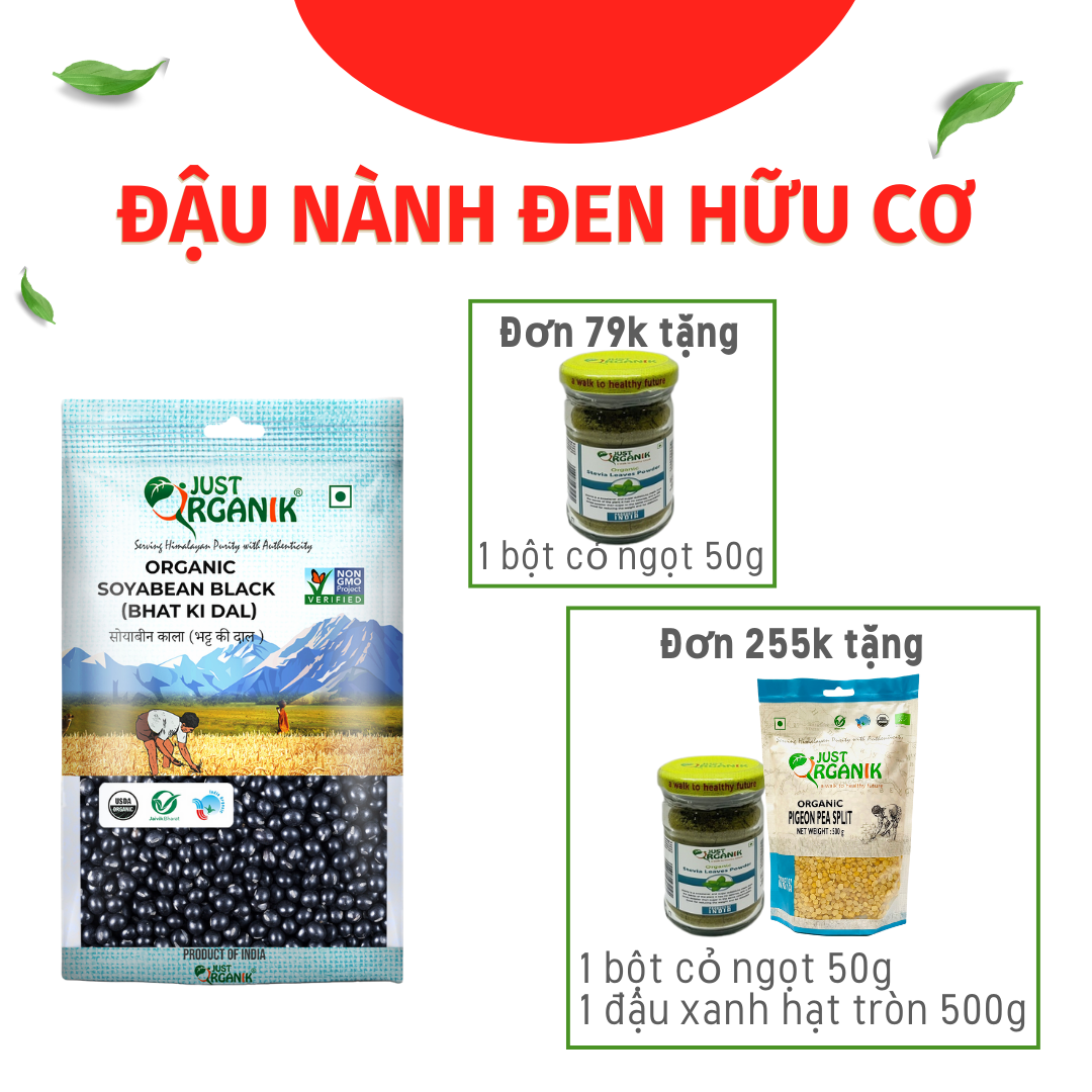 Đậu nành đen đậu tương hữu cơ just organik nhập khẩu ấn độ 500g