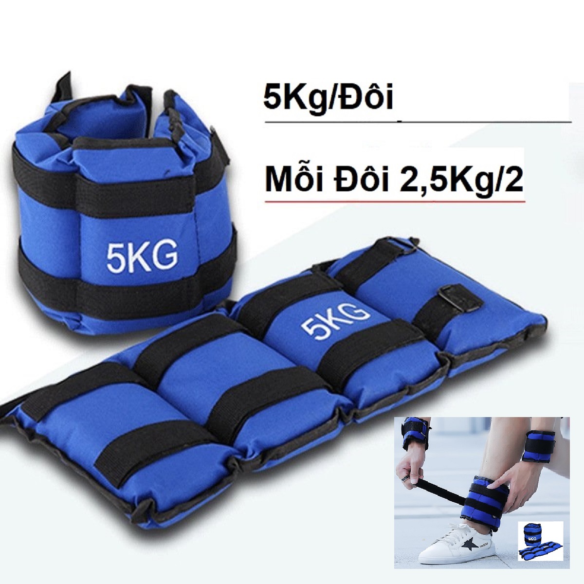 Bộ 2 Tạ đeo chân tay bằng cát(5kg/2 bên)mỗi bên 2,5kg ,hỗ trợ tập luyện chạy bộ, hít xà, giữ dáng, g