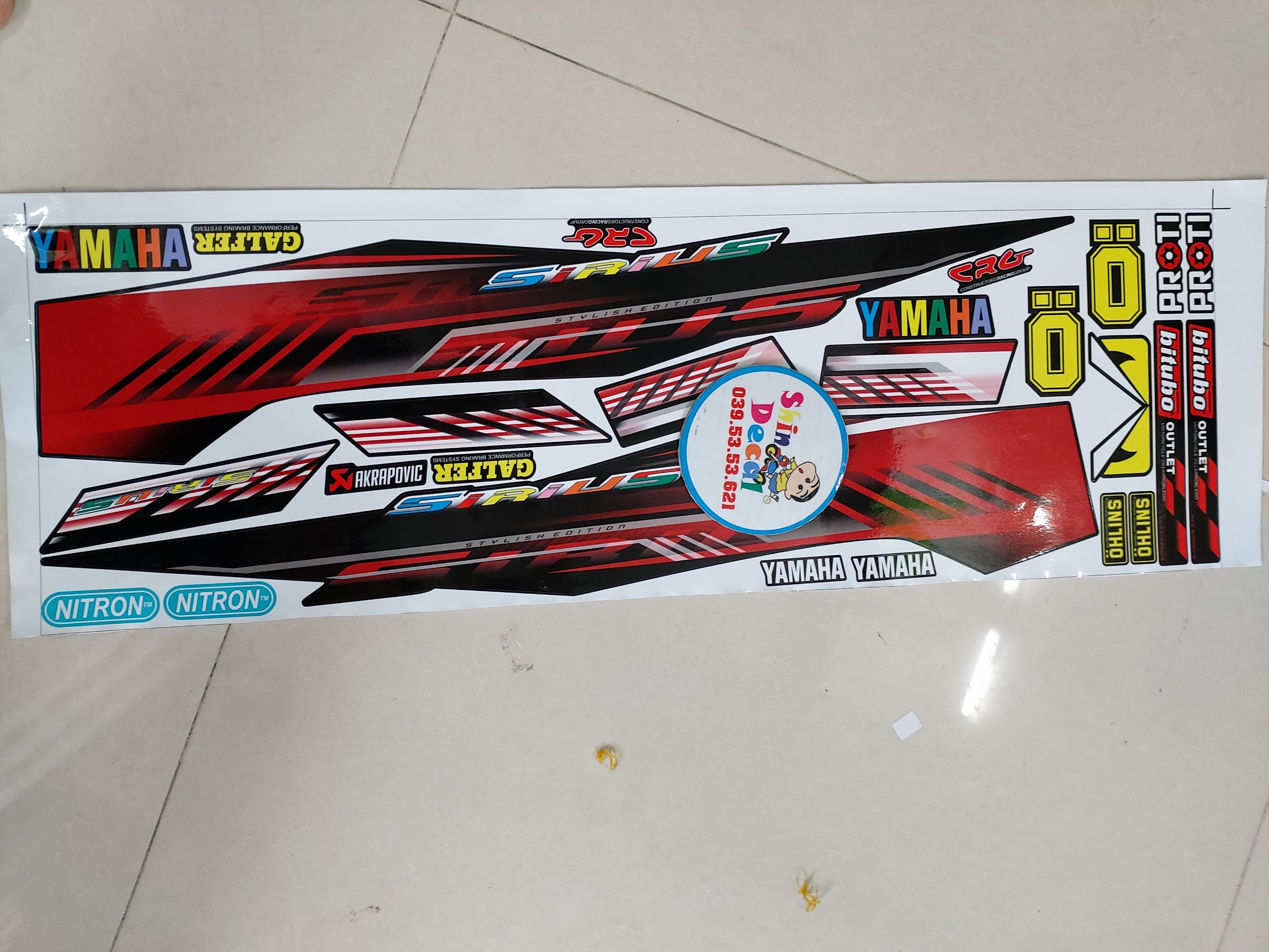 Tem sirius xăng cơ chữ sirius yamaha 7 màu đỏ dán xe đen