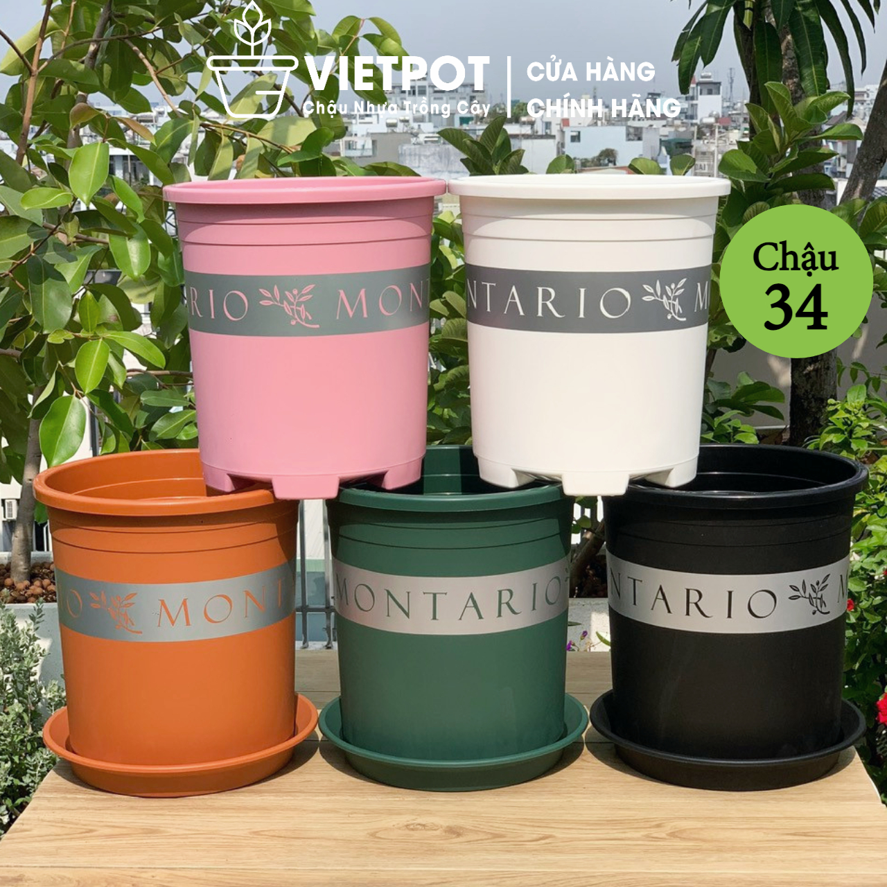 Chậu nhựa trồng cây vietpot, mã 50, size lớn 34x36cm, 6.6gal, montario, trồng hoa kiểng, để vườn nhà