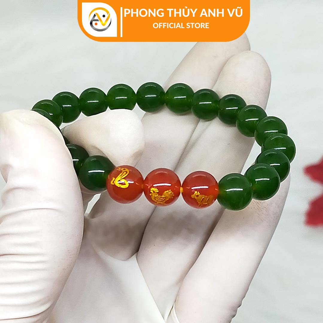 Vòng tay phong thủy cho nữ mệnh mộc tỵ dậu sửu - Vong tam hợp quý nhân quý thần - Đá mã não xanh tự nhiên - Size 8 10ly - Bảo hành 12 tháng