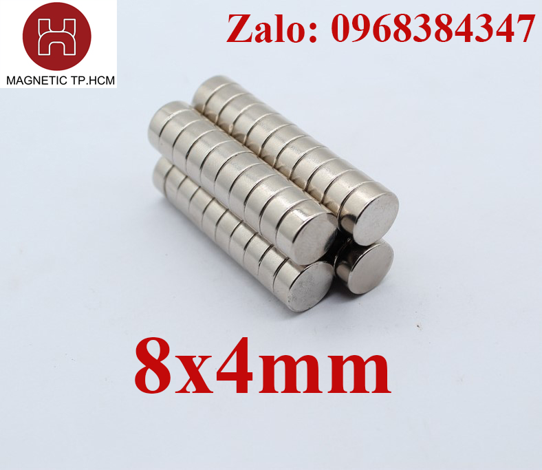 Nam châm trắng đất hiếm tròn 8x4mm nam châm lực hút siêu mạnh N35