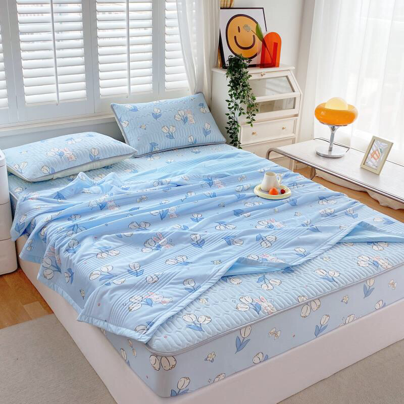 Sét 4 món chiếu điều hòa cao su non bo chun bọc đệm,chiếu bọc chun kèm chăn chần mát lạnh