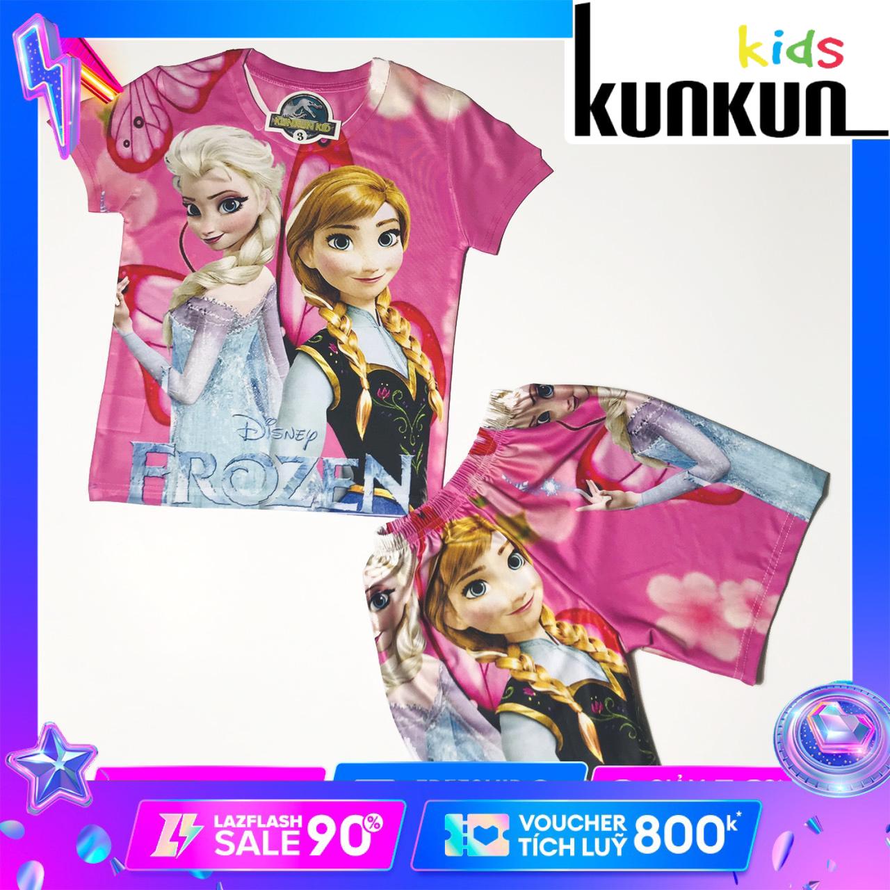 Quần áo bé gái thun lạnh in 3D hình công chúa Elsa Kunkun Kid TP081 - Đồ bộ bé gái size đại từ 10kg - 60kg chất liệu thoáng mát, co giãn 4 chiều