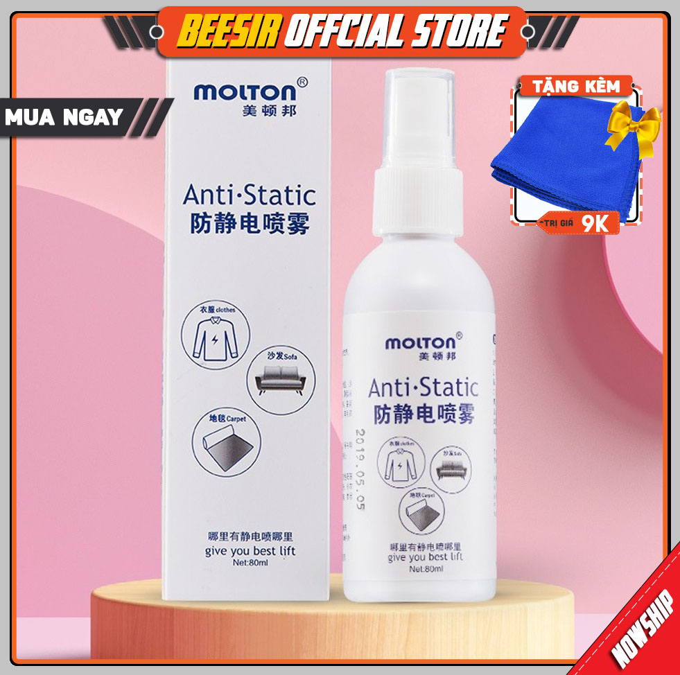 [Kèm Quà Tặng] Dung Dịch Xịt Chống Tĩnh Điện Cho Quần Áo, Tóc, Đồ Kim Loại Cao Cấp Molton 80ml