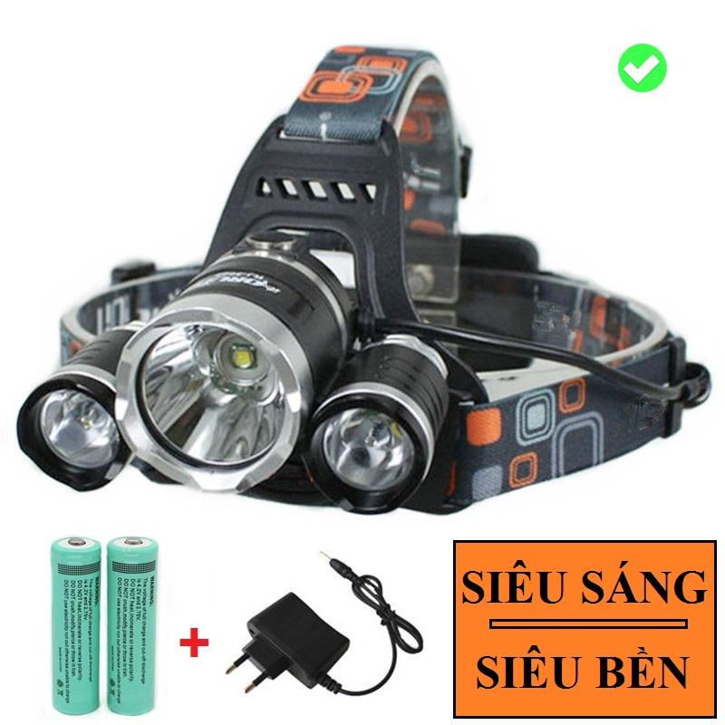 Đèn pin đội đầu siêu sáng- đèn pin đội đầu 3 bóng t6 dụng 2 pin 18650 - đèn pin led siêu sáng đội đầu 3 bóng nhiều chế độ tặng kèm pin và sạc