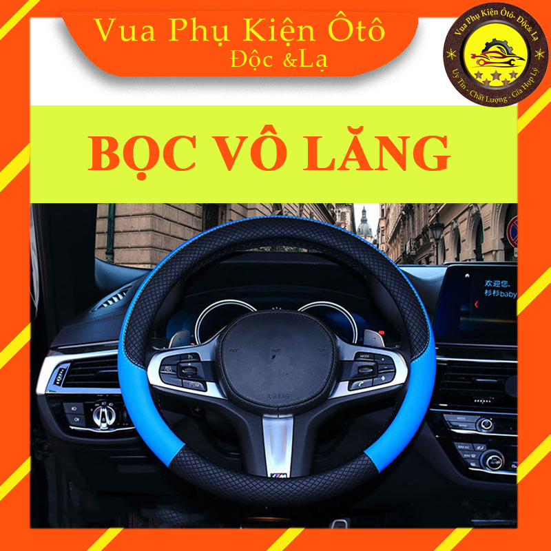 BỌC VÔ LĂNG XE Ô TÔ DA SANG TRỌNG - ẢNH THẬT - Đen-xanh - bọc vô lăng, vỏ vô lăng
