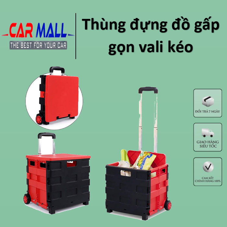 Thùng đựng đồ gấp gọn Vali kéo đa năng dùng trên ô tô, đi siêu thị, di chuyển đồ nặng - Giỏ xếp gọn kéo du lịch Pack & Roll, xe kéo gấp gọn