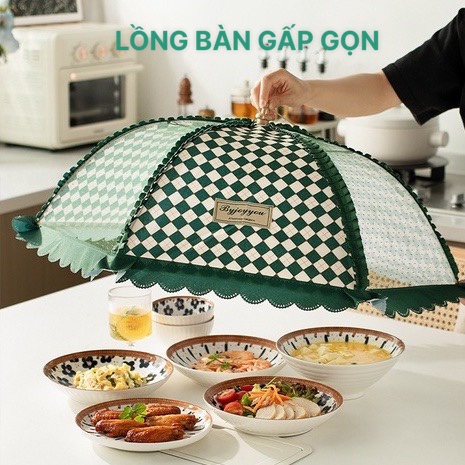 Lồng bàn lưới rút gọn chống côn trùng, lồng bàn gấp gọn đậy thức ăn