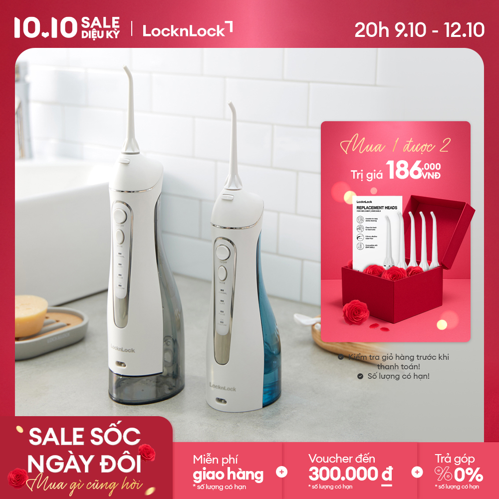 Máy tăm nước không dây Lock&Lock - 4 chế độ phun, Sạc đầy dùng trong 20 ngày, phù hợp răng niềng - 2 dung tích - ENR156BLU / ENR166GRY