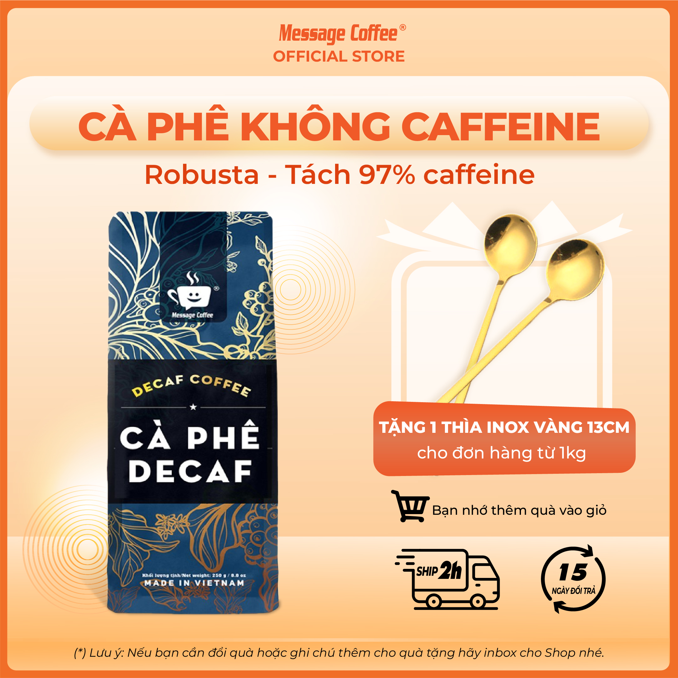 Cà phê Decaf tách caffeine rang mộc nguyên chất không gây mệt tim ít đắng phù hợp với người say cà phê 200gram từ Message Coffee