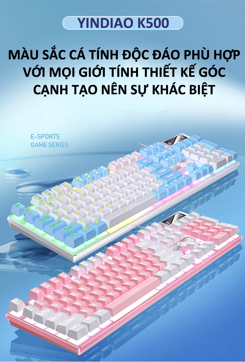 Bàn phím giả cơ YINDIAO K500 đa dạng màu sắc kèm theo đèn led 7 màu xuyên phím dành cho game thủ - VL