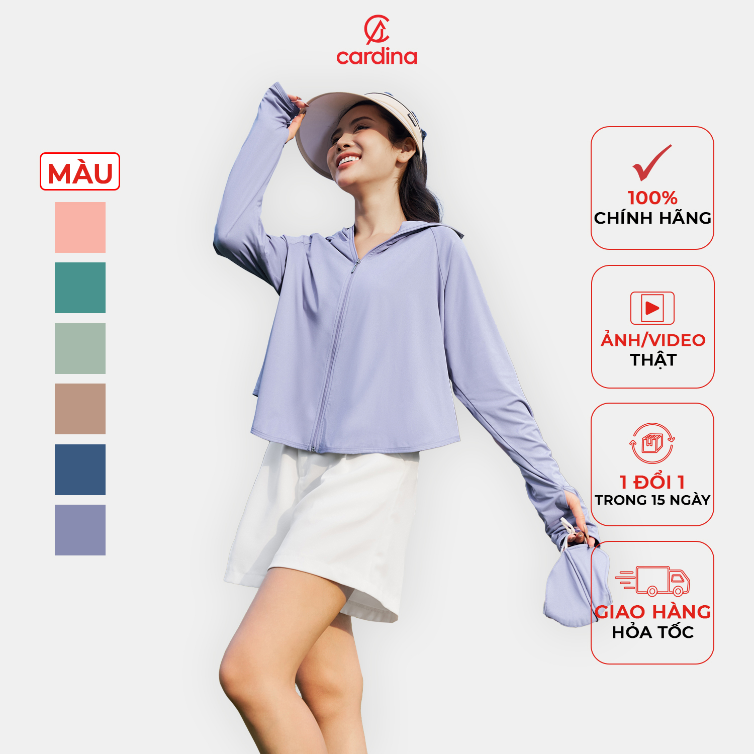  Áo Chống Nắng nữ CARDINA Ice text thiết kế cánh dơi mũ liền công nghệ cool max chống tia cực tím hiệu quả 4NHF03 