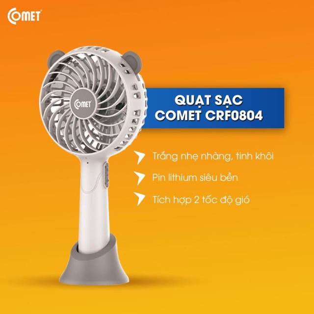 Quạt sạc cầm tay comet 0804 cực mạnh -bảo hành chính hãng