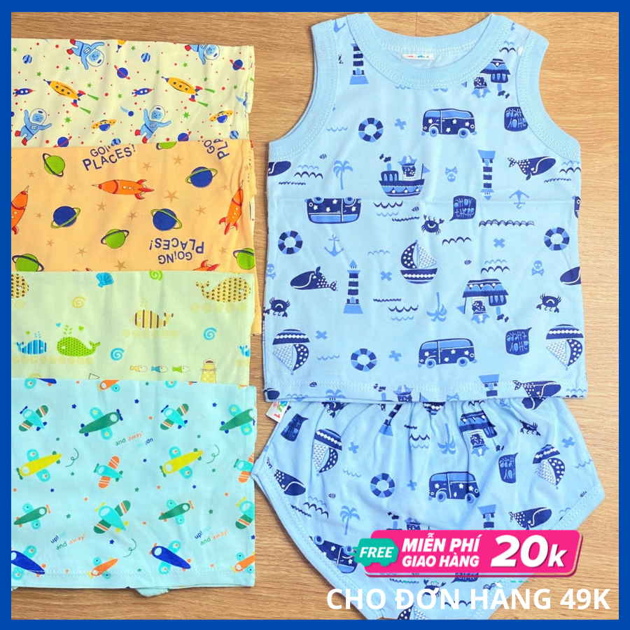 [HCM]Bộ quần áo thun cotton Susu | Mẫu Sát Nách Họa Tiết | Size 1 -5 cho bé trai 5-15 kg| Chất vải thun cotton 100% dày dặn  đẹp mềm | Đồ bộ bé trai | Quần áo trẻ em | Quần áo bé trai | Hàng Việt Nam