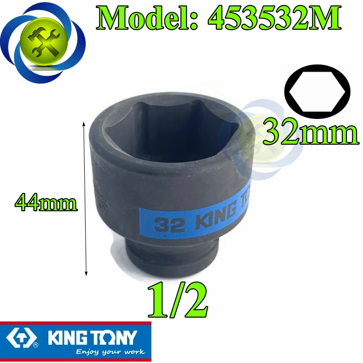 Tuýp 32mm 1/2 kingtony 453532m loại ngắn 6 cạnh màu đen