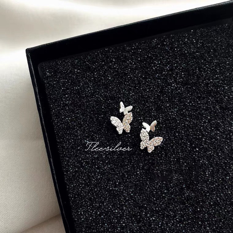 Khuyên tai bạc Tlee, Bông tai cánh bướm đôi xinh xắn - TleeJewelry B0160