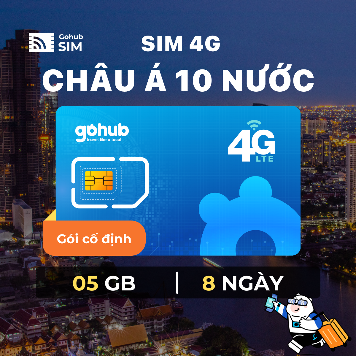SIM 4G du lịch Châu Á 10 nước (Malaysia, Lào, Indonesia, Philippines..) - Gói cố định (05 GB - 08 ng