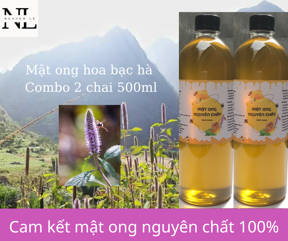 Combo 2 chai 500ml mật ong hoa bạc hà- đặc sản cao nguyên hà giang, mật ong nguyên chất, tự nhiên mới khai thác