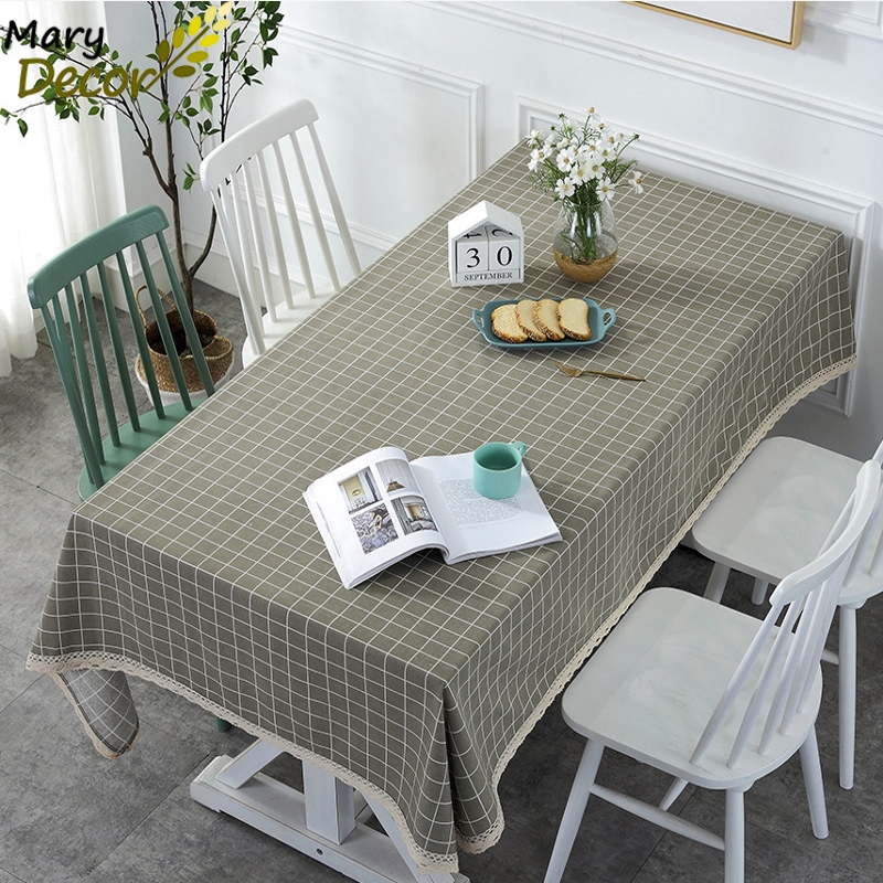 Khăn bàn vải trang trí nhà cửa nhiều mẫu mã cực đẹp - họa tiết Caro xám - D06
