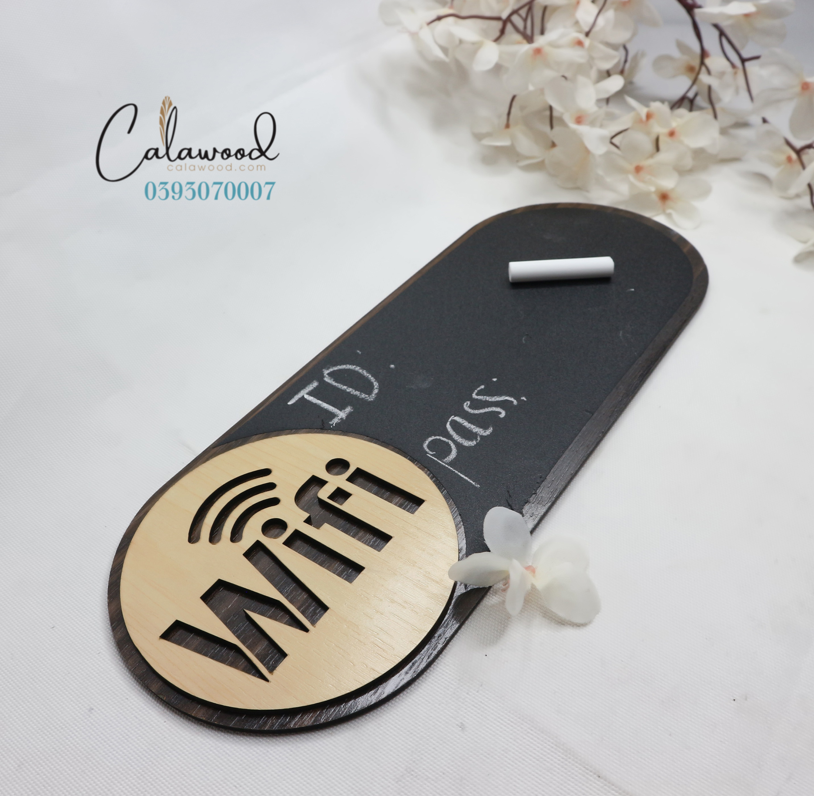 Bảng Gỗ ghi Mật Khẩu WIFI, Bảng Decal viết phấn WIFI có dán sẵn keo 2 mặt siêu chắc decor quán, cửa hàng thêm sinh động