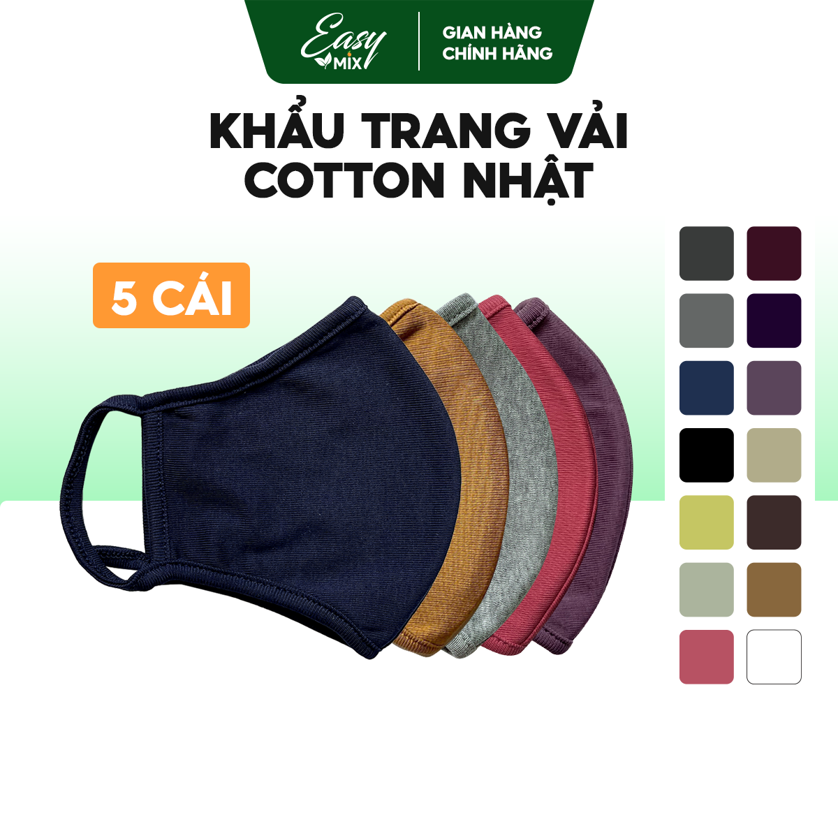 Khẩu trang vải nam nữ cotton cao cấp chống nắng chống tia uv làm mát combo 5 cái
