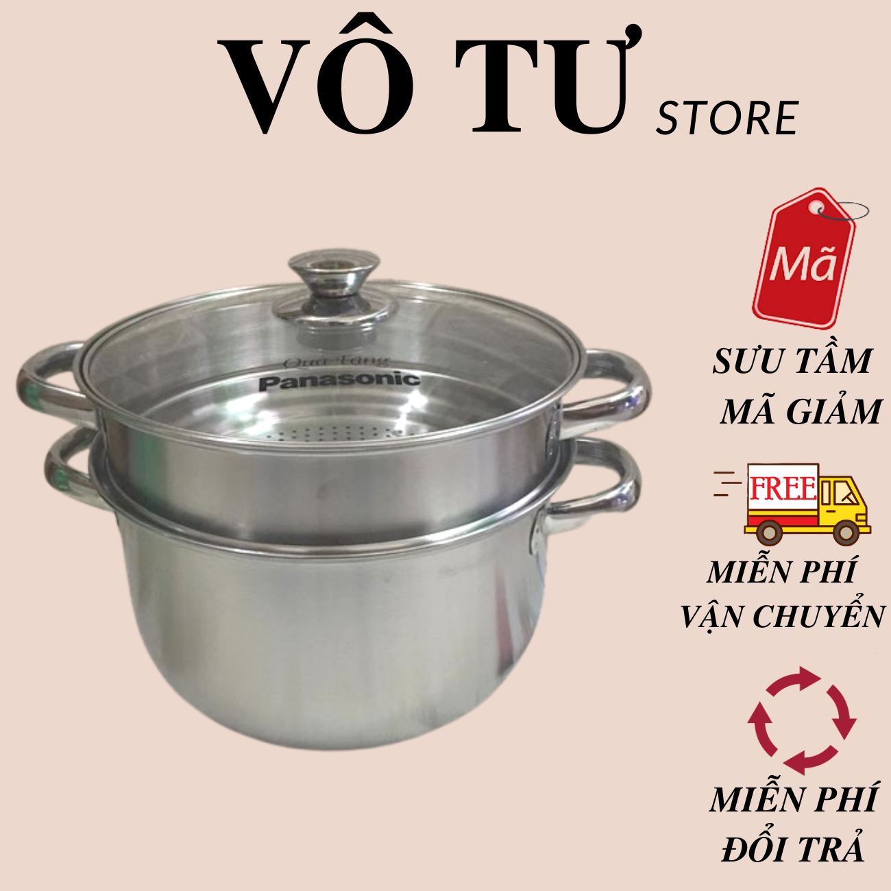 Bộ nồi và xửng hấp Five Star 24cm nắp kính Panasonic dùng được mọi loại bếp - dày dặn inox 430 cao cấp không gỉ  1 đáy giúp thu nhiệt nhanh tỏa nhiệt đều và tiết kiệm gas
