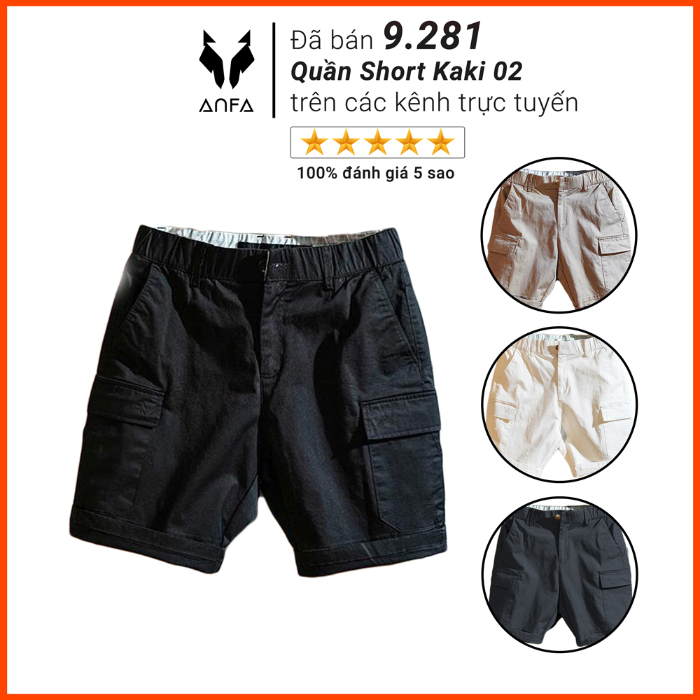 Quần short kaki túi hộp ANFA nam dáng siêu đẹp ống rộng lưng thun cao cấp size 50-100kg màu đen, trắng, xám, be SK02