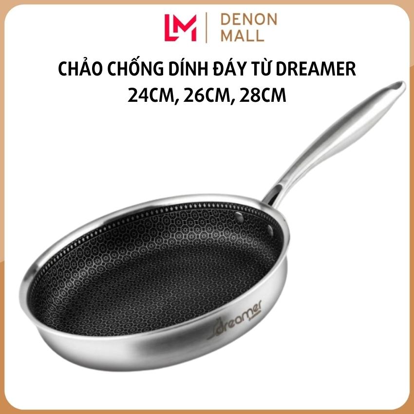 Chảo chống dính đáy từ Dreamer, chảo chống dính Inox cao cấp chính hãng, chảo chống dính cho bếp từ, bếp hồng ngoại, bếp gas, chảo chống dính 3 đáy cao cấp 24cm 26cm 28cm, chảo chống dính vân tổ ong nắp kính có tay cầm cách nhiệt