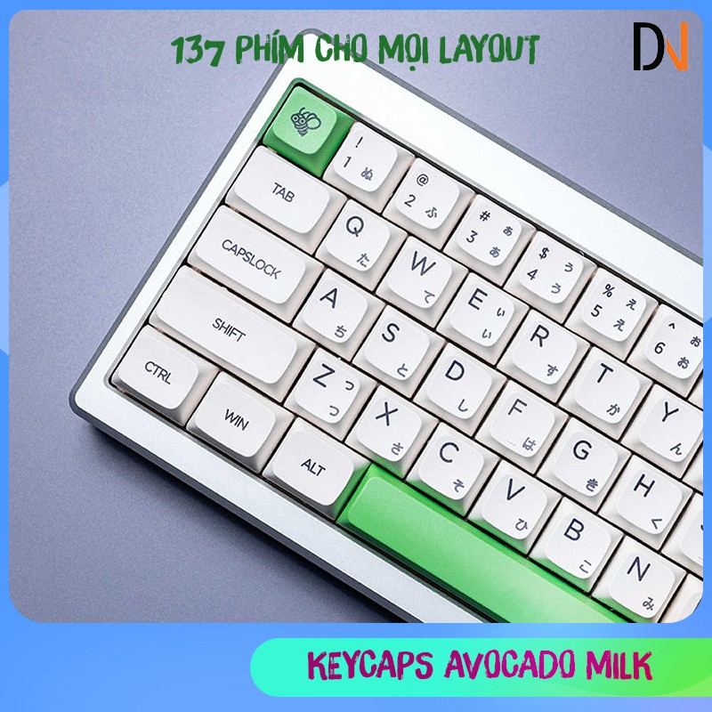 Keycaps Avocado & Milk Song Ngữ - Nhựa PBT - XDA profile - 137Key Tặng kèm Keypuller : Cân Mọi Layout (61,68,84,96,...)