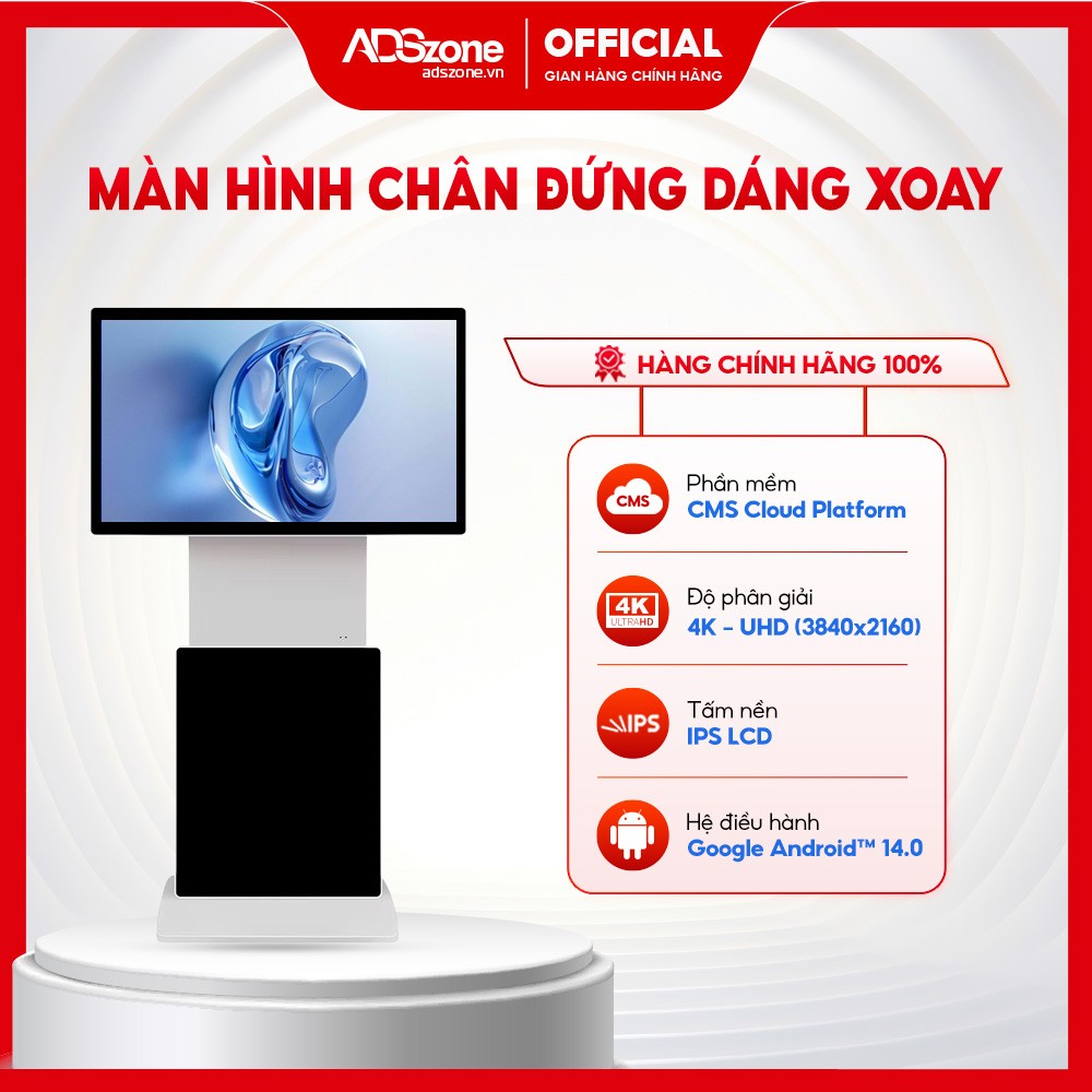 Rotating Stand Monitor – Ips 4K – Android 14 – Thin Bezel – Horizontal and Vertical Rotation – Digital Signage 24/7 – Adszone Giá 26,704,840 Đồng*Miễn phí vận chuyển