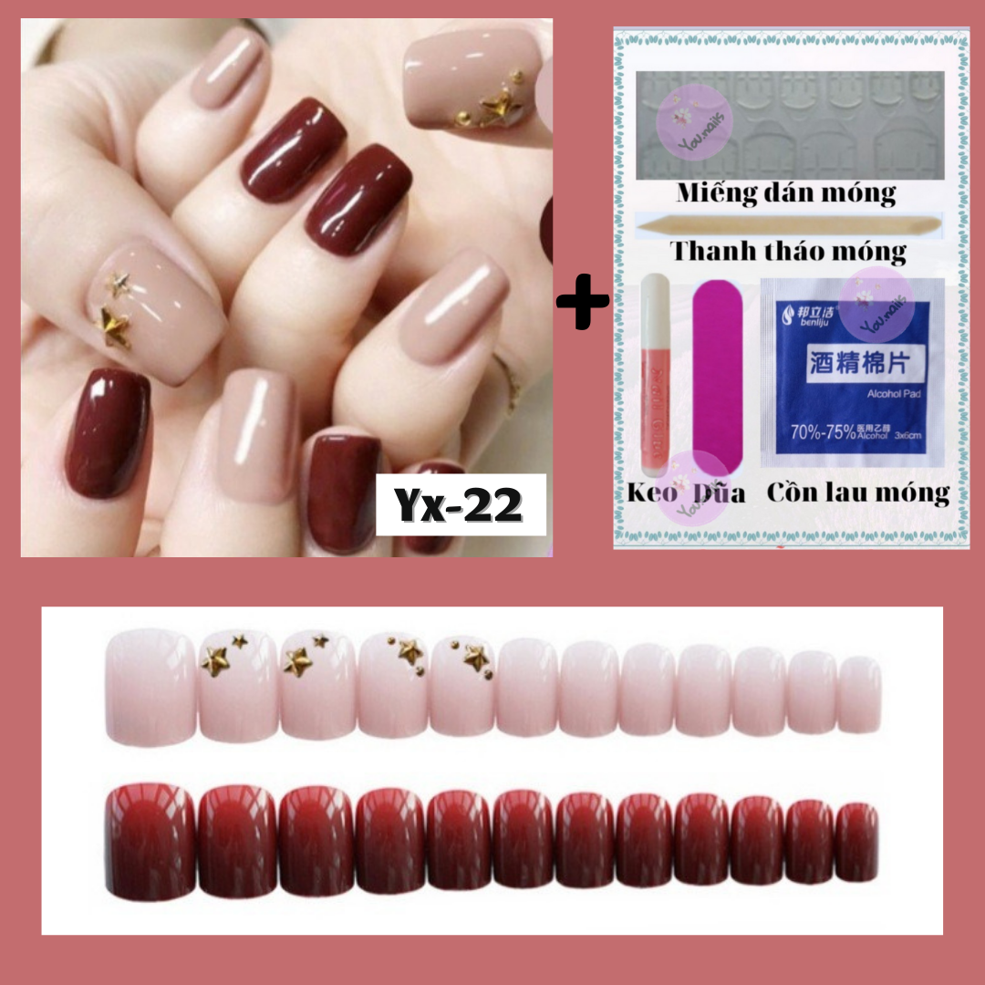 Set 24 móng tay giả đính đá cao cấp kèm keo