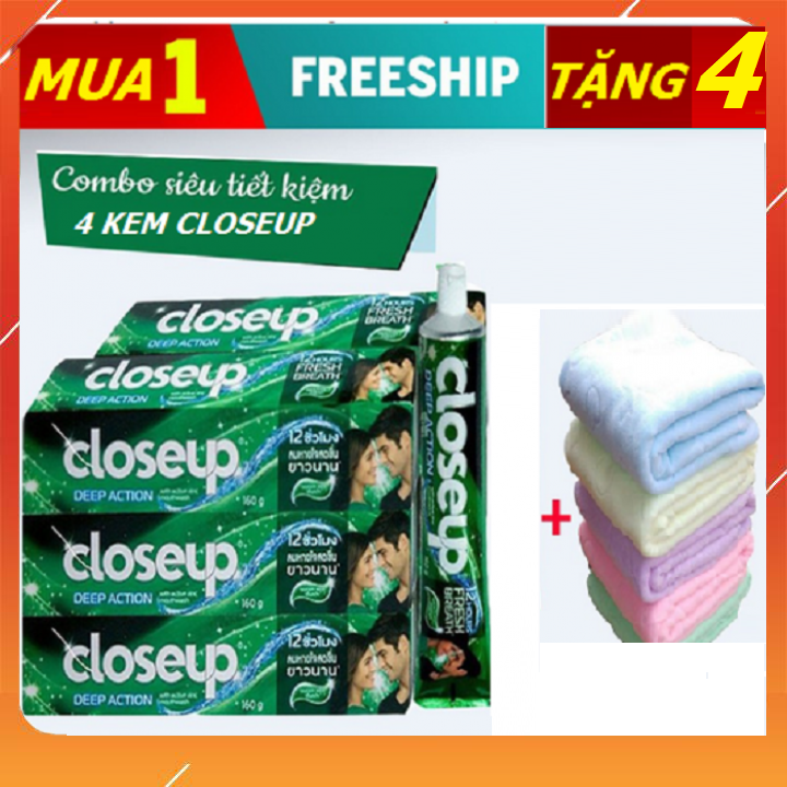 Combo 2Tuýp Kem đánh răng Closeup Thái Lan Combo 4 Tuýp Kem đánh răng Closeup Thái Lan tặng kèm  KHĂN TẮM LÔNG  CỪU XUẤT HÀN siêu mềm