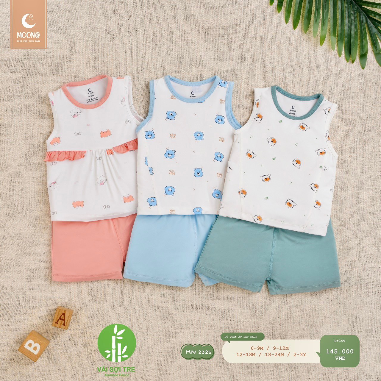MOON - Bộ quần áo ba lỗ cho bé từ 6 tháng đến 3 tuổi