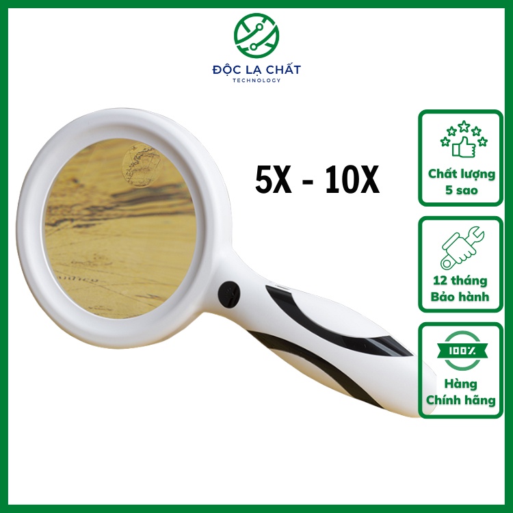 Kính lúp cầm tay có đèn led độ phóng đại 10X TH-3301 dùng pin sạc