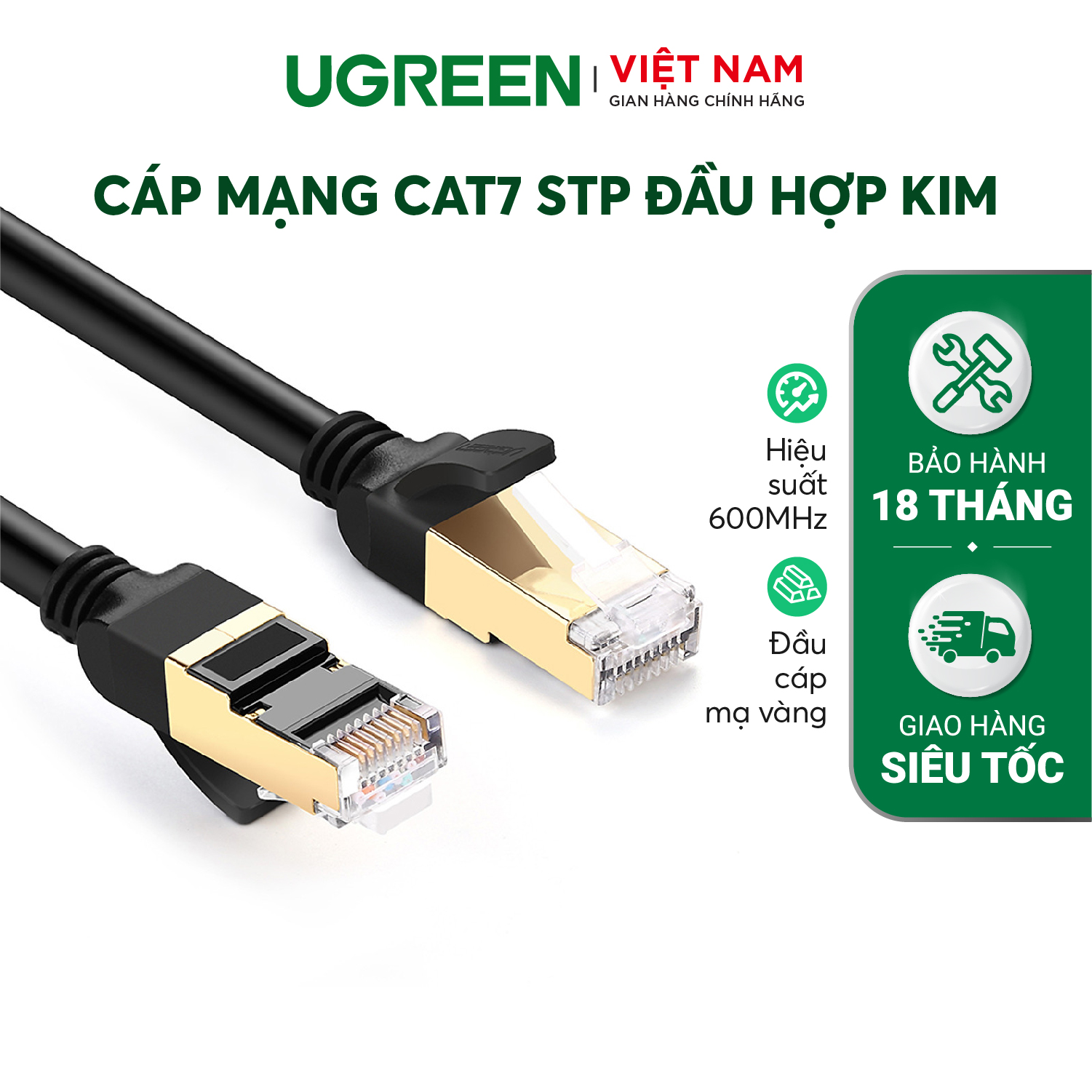 Cáp mạng cat7 stp ugreen nw107 11269 | dạng cáp tròn dài 2n | 2 đầu đúc bọc hợp kim - hàng phân phối chính hãng - bảo hành 18 tháng