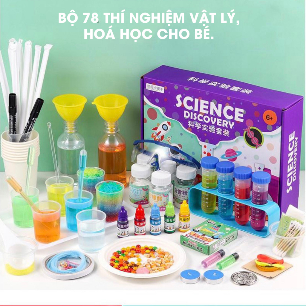 Bộ 78 thí nghiệm khoa học vật lý, hóa học cho bé khám phá khoa học có hướng dẫn tiếng việt CH350