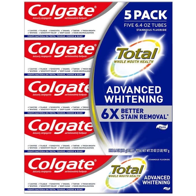 Kem đánh răng trắng sáng Colgate Total Advanced Whitening 6X Better Stain Removal của Mỹ mỗi tupe 181gr