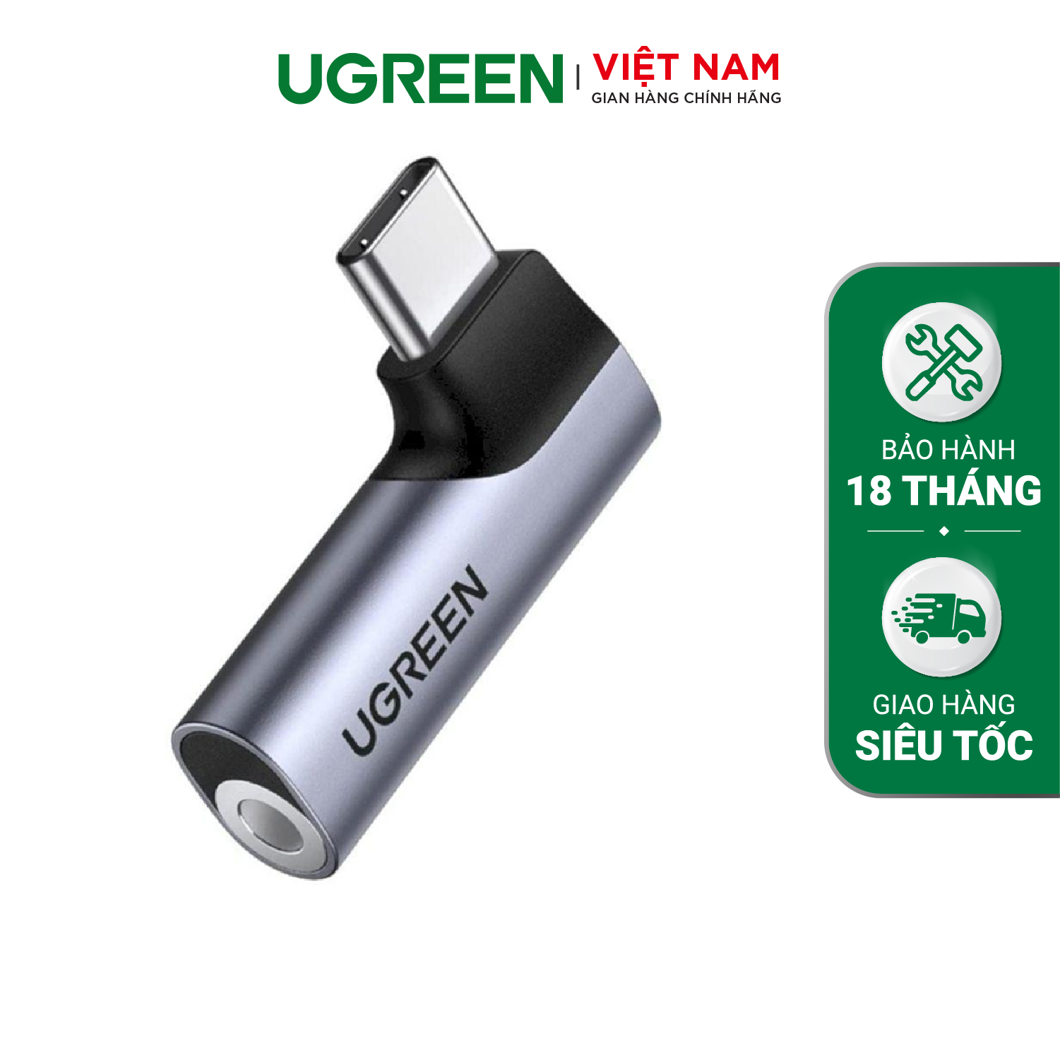 Đầu chuyển đổi type c sang 3,5mm bẻ góc 90 độ ugreen 20194 cm460 hàng phân phối chính hãng