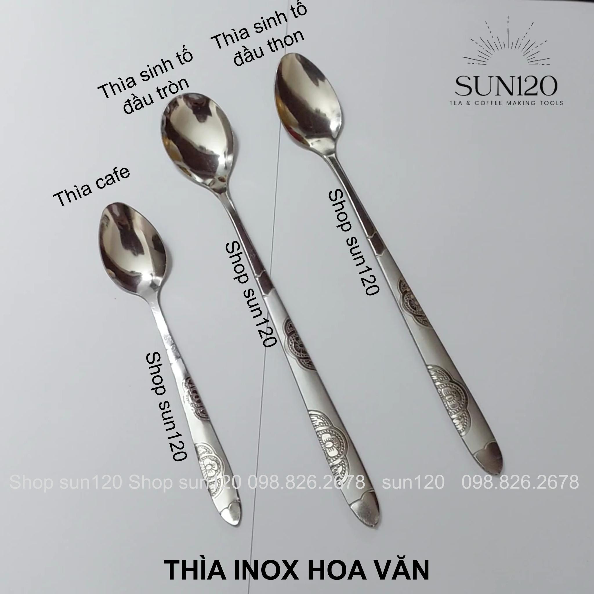 Thìa muỗng inox HOA VĂN cafe hoặc sinh tố cán dài muỗng cafe nóng cán ngắn