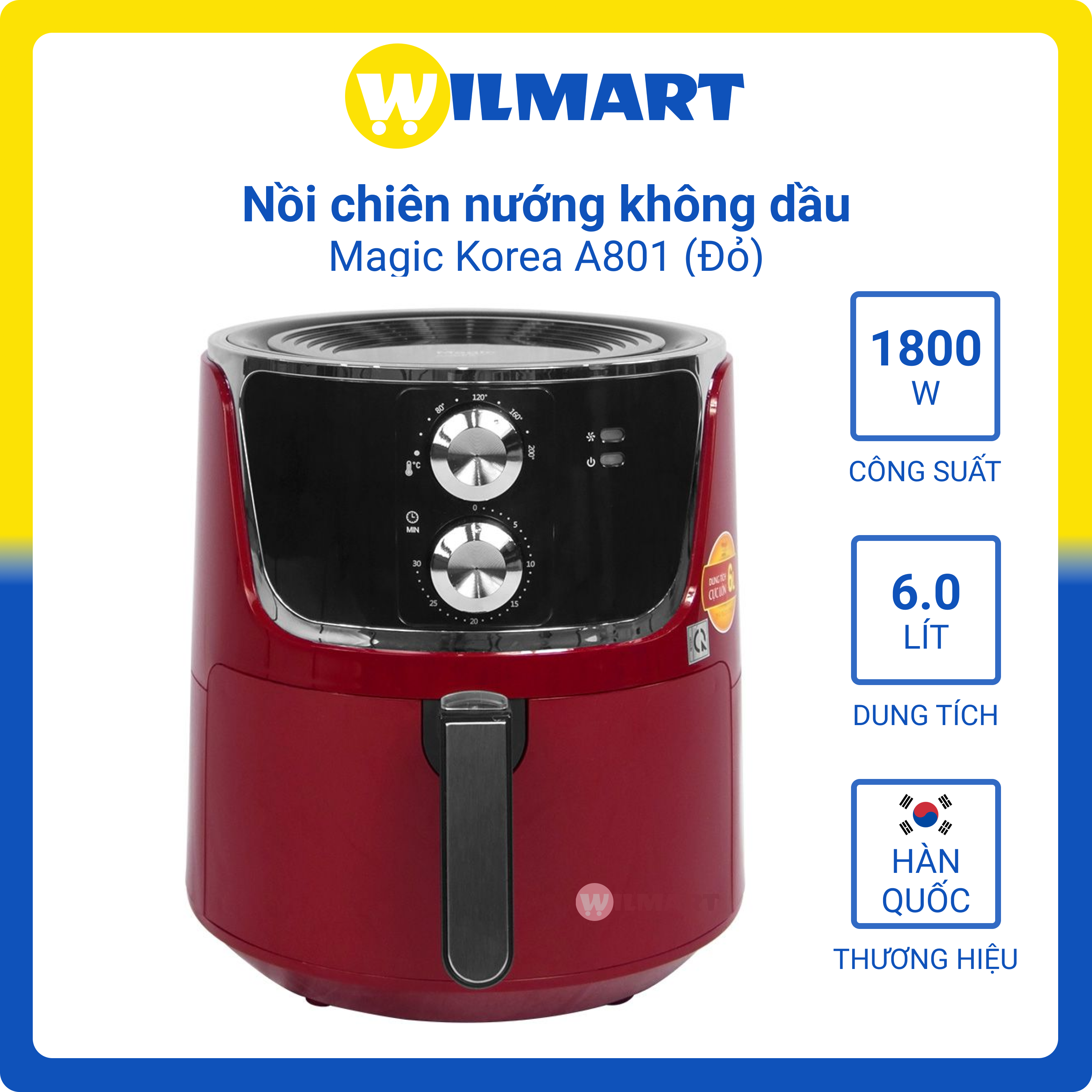 Nồi chiên không dầu magic korea a801 6 lít - đỏ đô
