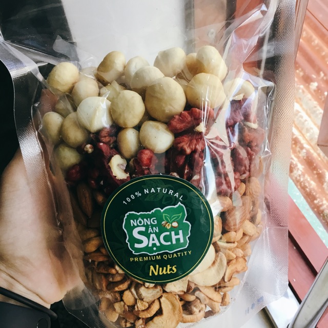 Hạt mix ăn liền: macca - hạnh nhân - óc chó đỏ - hạt điều 500g