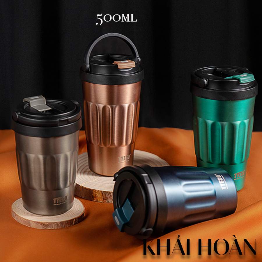 Bình giữ nhiệt Tyeso SƠN MỜ ly giữ nhiệt Tyeso 500ml tay cầm chắc chắn, có quai xách